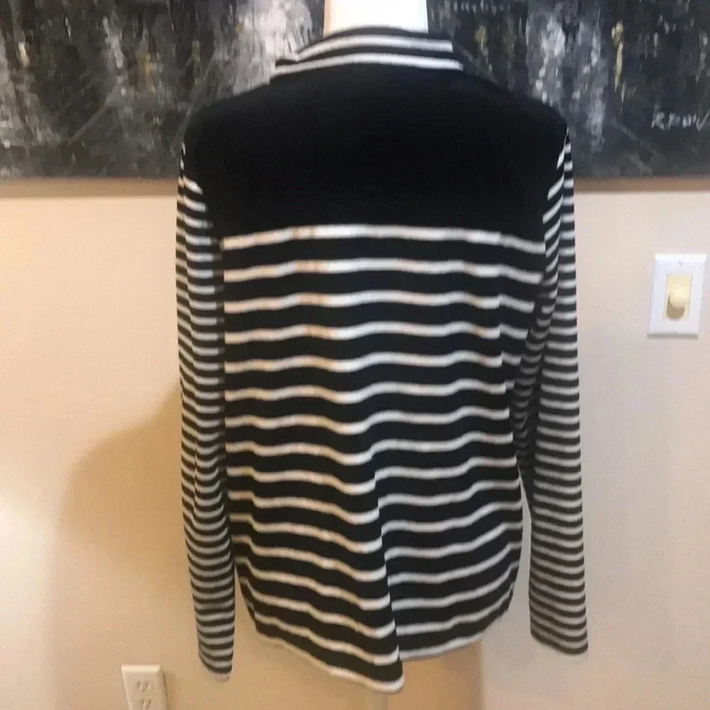 Onque Casual Velour Striped Front Zip and Pockets Striped Jacket Size XL